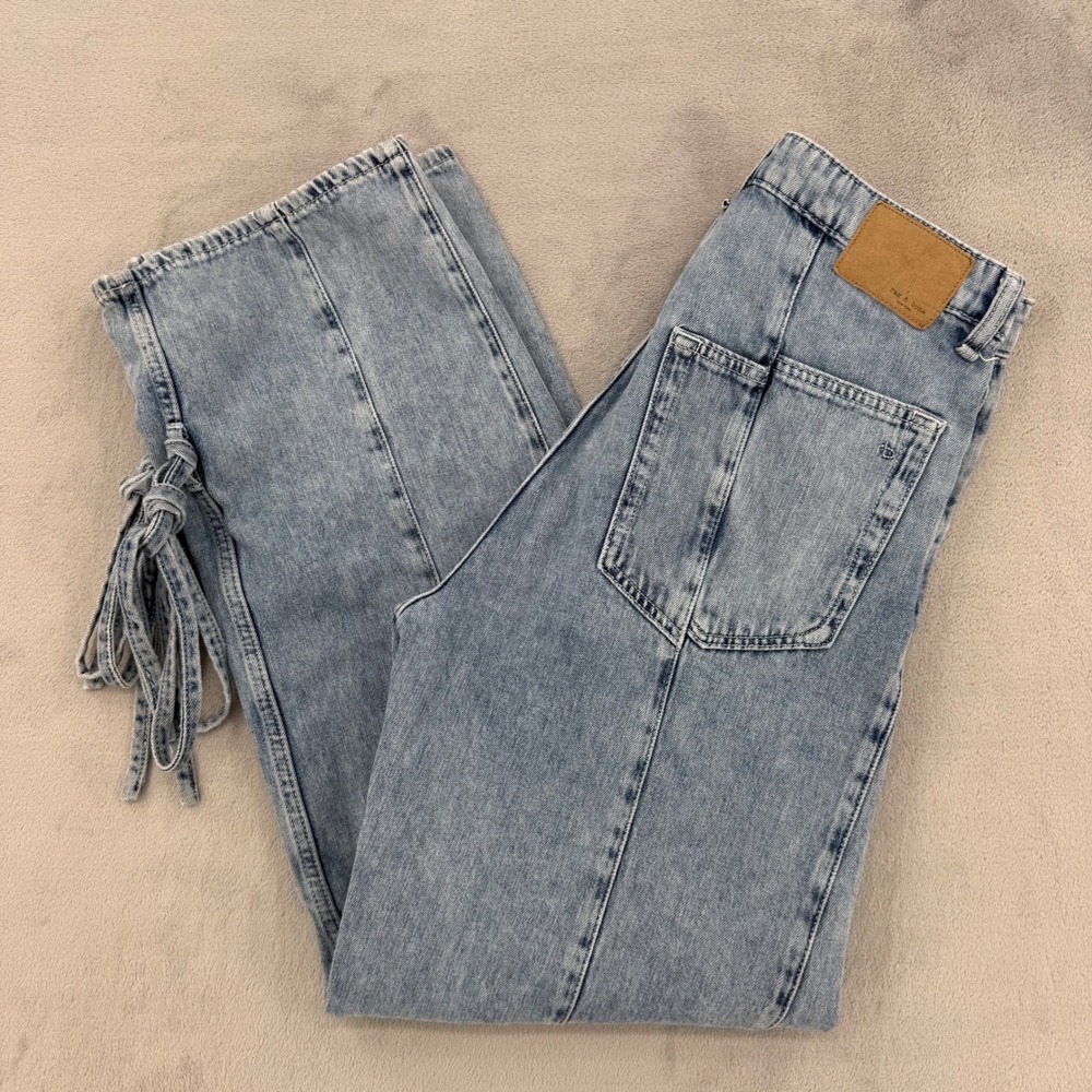 Rag & Bone Alisha Women 29 Splice Barrel Blue Light Wash Wide Leg Tie Hem Jeans